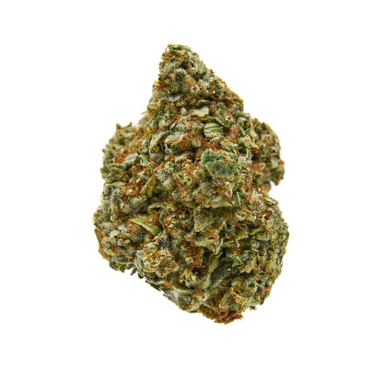 Single Mandarin Sunset THCA bud floating on a clean background, highlighting vibrant colors, sticky resin, and premium hand-trimmed quality.